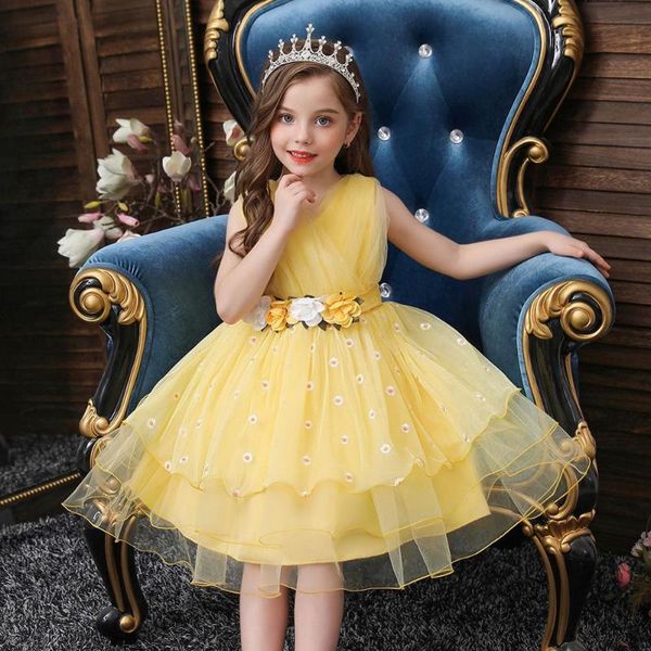 

girl's dresses the flower vintage embroidery baby girls dress opening ceremony clothing tutu party elegant wear princess kids, Red;yellow