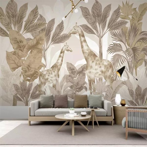 

custom 3d/8d self-adhesive wallpaper mural giraffe forest animal bedroom living room background wall waterproof wall cloth