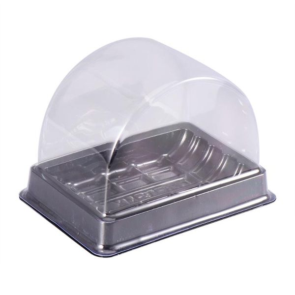 

50 pcs baked packing box disposable box saver transparent tray storage (half round black)