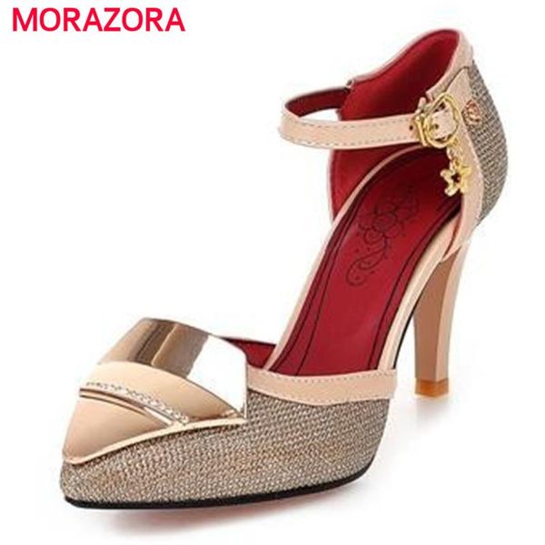 

dress shoes morazora high heels women pumps gold silver pointed toe summer party wedding large size 34-44, Black