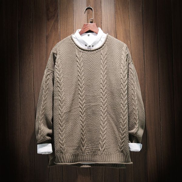 

new men's ~5xl clothing plus size embroidered retro head loose knitted sweater trend of korean cos f7ve, White