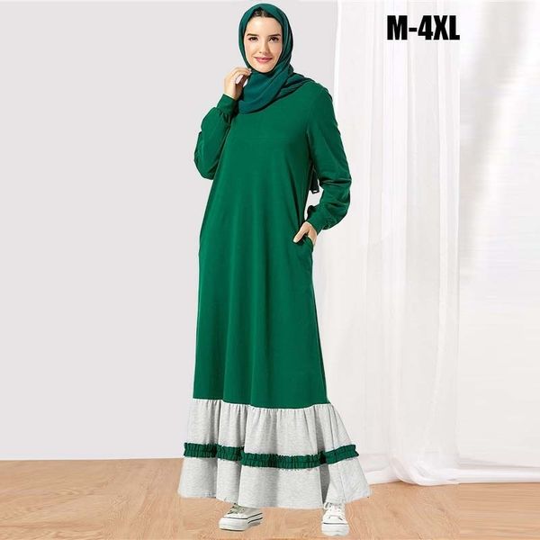 9324 Vestido árabe confortável com muçulmano casual de bolso de contraste costurado (excluindo a cabeça)
