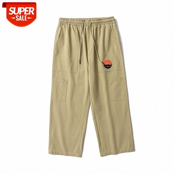 

large pocket overalls men's street flow loose straight trousers elastic waist casual wide-leg pants #kj8c, Black