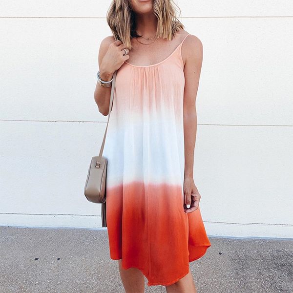 

ummer elegant v-neck loose dress casual women gradient print beach sundress sleeveless female party dress ugxr, Black;gray