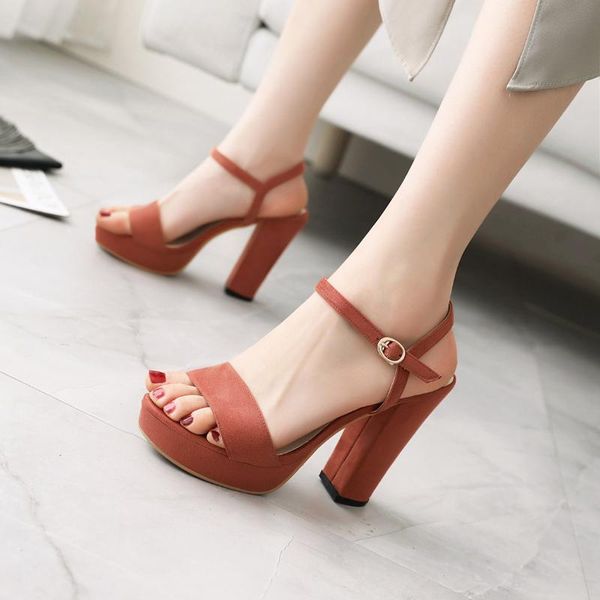 

sandals 2021 women fashion thick heel high heels shoes woman waterproof platform small plus size 32 42 43 buckle, Black