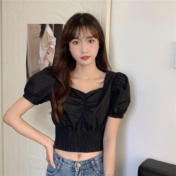 

women's blouses & shirts blouse women shirt design v-neck loose puff sleeves 2021 summer short-sleeved for blusas mujer de moda, White