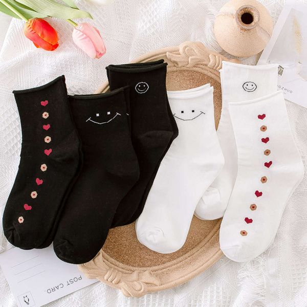 

smiling face curled middle love leisure cotton breathable sweat absorbing spring, Black;white