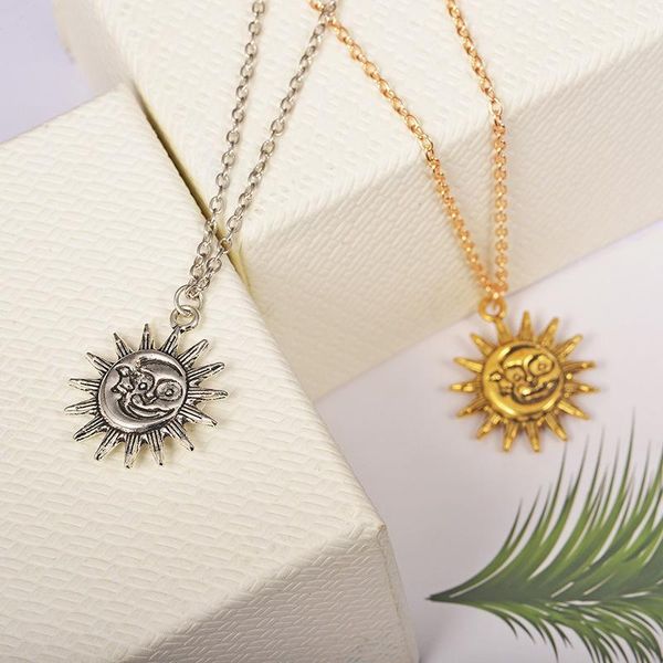 

chains cute small sun pendant necklace for women gold color chain choker bohemian collar jewelry girls birthday gift, Silver