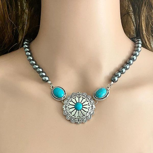 

pendant necklaces western concho pumpkin flower pearl necklace party statement quality trendy display for women, Silver