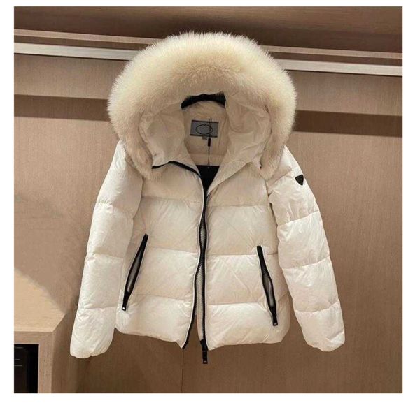 

french designer rada ladies down jacket white duck fur collar fluffy warm belt thick parka coat triangle logo classic three colors, Black