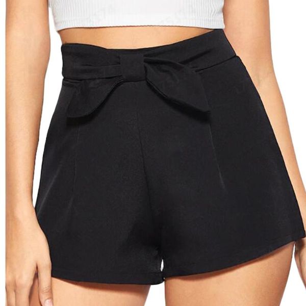 

casual shorts women bowknot elegant high waist shorts office lady vintage feminino plus size, White;black