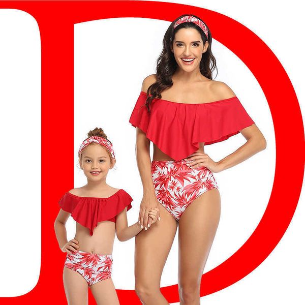 

women's swimwear parent child style swimsuit with one shoulder bikini hair, White;black