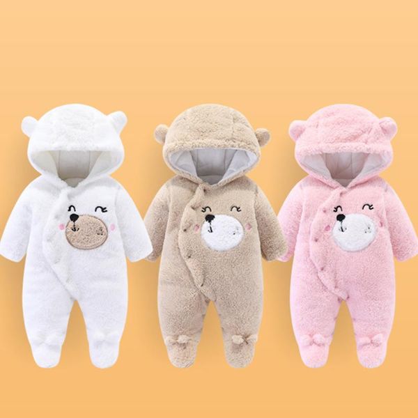

jumpsuits baby boys girls clothes cartoon bear print long sleeve hooded romper winter warm thick jumpsuit coat for infant born#fs, Blue
