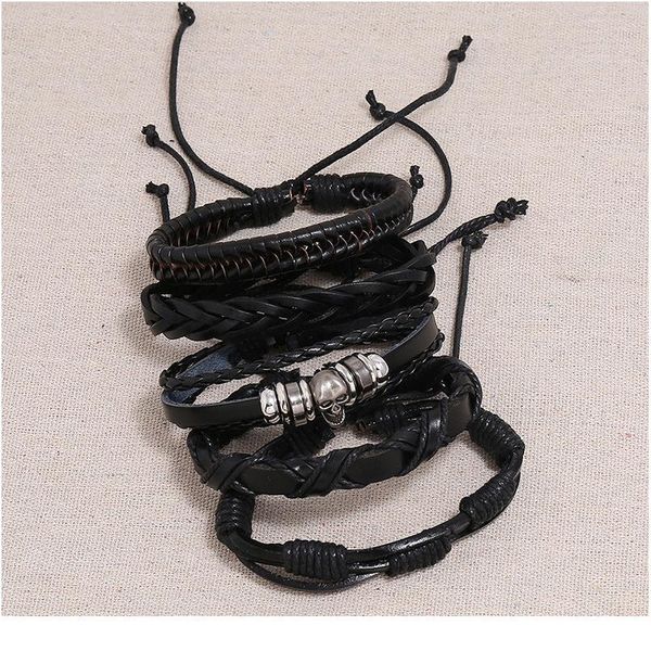 

eif dock punk rock skull multi charm bracelet for women men gothic jewelry braided rope leather bracelet men jllckz