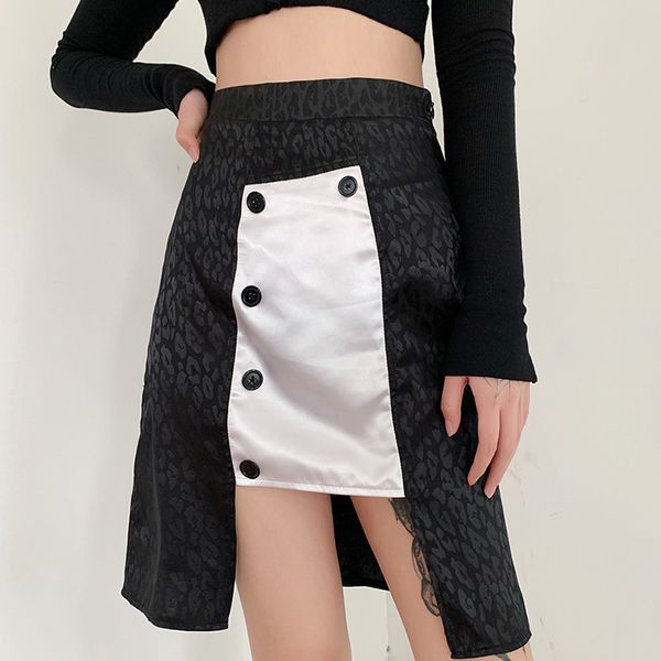 

irregular fashion high waist slices a skirt line with new arrival buttons black leopard streetwear female skirts ipm6