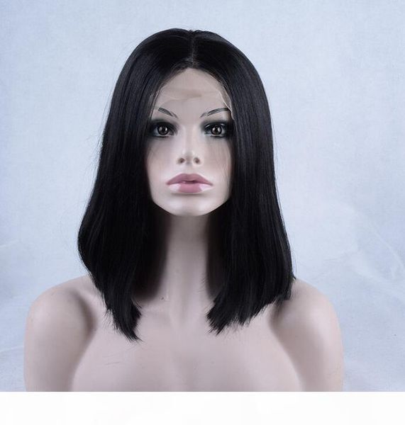

gt;>>new sellfashion medium straight hairstyle black color synthetic hair lace front wigs, Black;brown