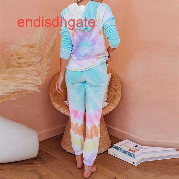 

factoryg7izautumn 2020 new women's home wear two piece and winter colorful tie dyed long pajamas, Black;white