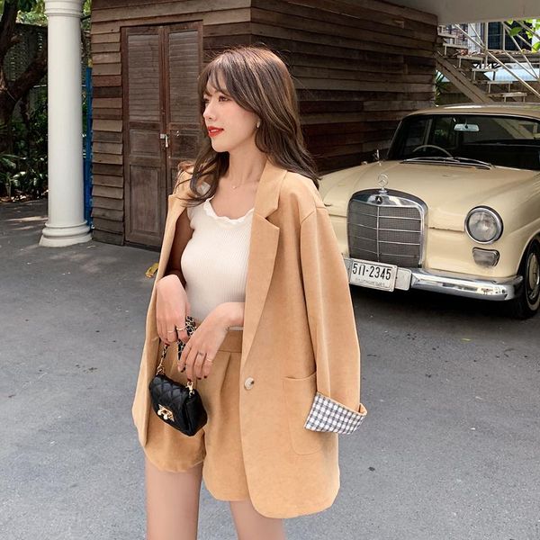 

women's tracksuits autumn set shorts and jacket suit two piece korean solid color office woman clothing 2021 fashion casual wear, Gray
