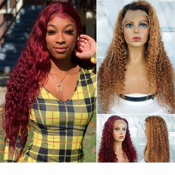 

dark 99j deep wave wig 13x4 frontal wigs brazilian human hair highlight 1b 7 colored curly lace front wigs west kiss hair remy, Black;brown