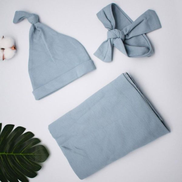 

3pcs newborn swaddle + headband + hat set baby pure cotton receiving blanket sleeping wrap hair band cap for infants boys girls, White