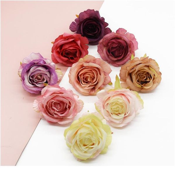 

5/10pcs 6 cm artificial roses for home decor wedding decorative flowers wreaths candy box silk flower christmas headdres jllvjr