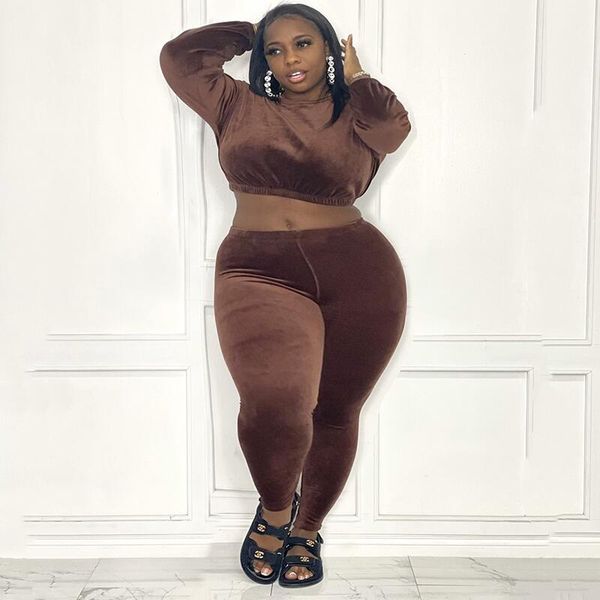 

plus size tracksuits women clothing outfits two piece suit velvet crop long sleeve legging velour set wholesale drop, Black