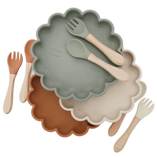 

new arrivals wholesales manufacturer nordic portable silicone non-slip flower shape bowl placemate edible baby shower gift 210226