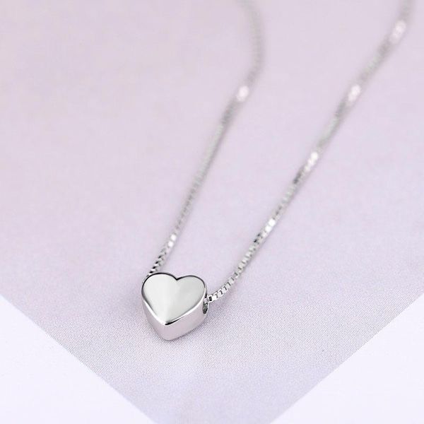 

chains fashion minimalist smooth heart shaped pendant necklace silver color cute charm for women s-n591