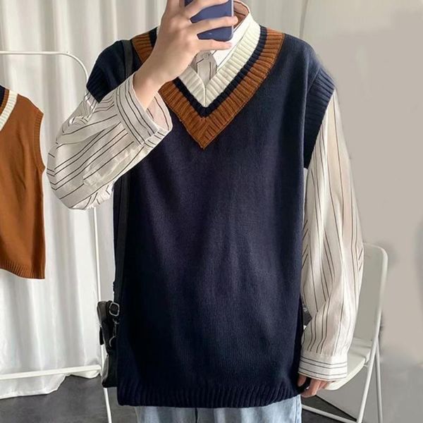 

men's vests sweater vest great quick dry student waistcoat stretch, Black;white