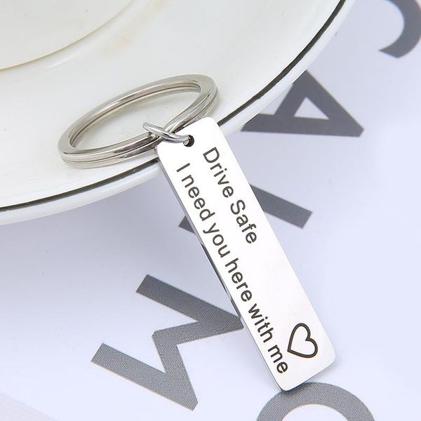 

keychains custom fashion keyring gifts engraved drive safe i need you here with me keychain couples boyfriend girlfriend jewelry key chain, Silver
