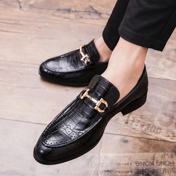 

dress shoes 2021 men formal business brogue luxury men's crocodile male casual genuine leather wedding party loafers, Black
