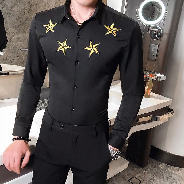 

Britnico New Estilo 5xl-s Plus Size Manga Comprida Bordados Camisas Para Roupas Masculinas Simples Fino Ajuste Prom Streetw NOBE, Black;brown
