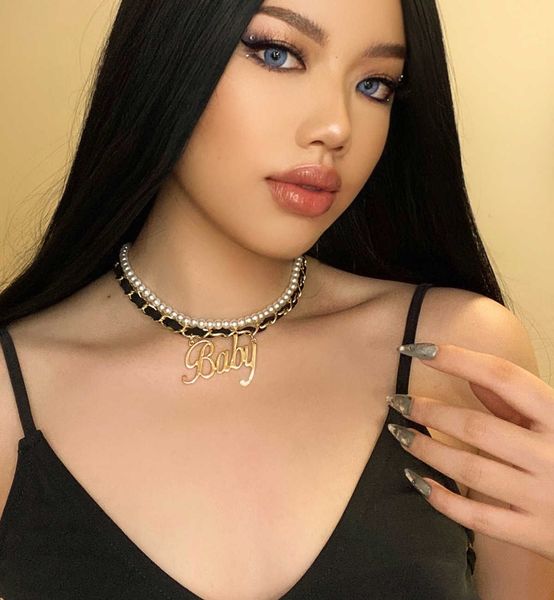 

jewelry style pearl women's simple letter baby pendant versatile necklace, Silver