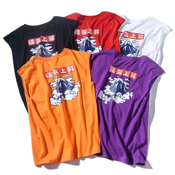 

korean wide shoulder vest men's youth summer cotton printed sweat vest fashionable sports sleeveless t-shirt