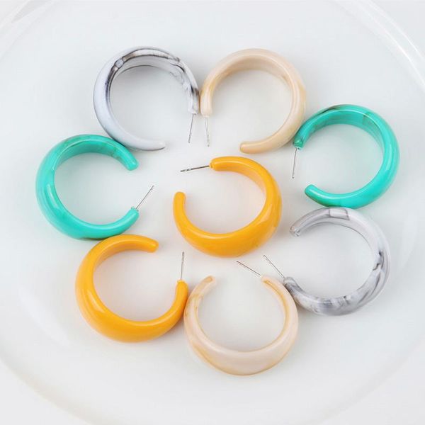 

hoop & huggie fashion c-shaped acrylic earrings for women girls vintage geometric big round circle punk party jewelry gifts, Golden;silver