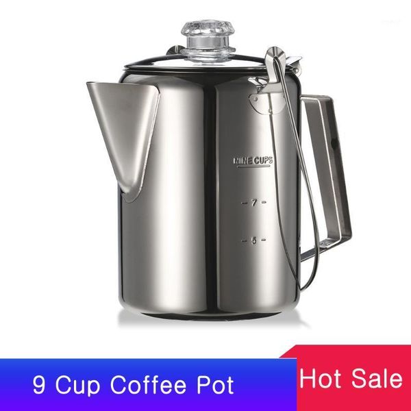 

camp kitchen outdoor 9 cup stainless steel percolator coffee pot maker water kettle for camping home kitchen1