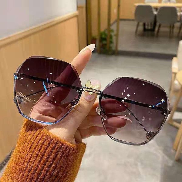

sunglasses the summer 2021 frameless cut tide korean version of temperament women's big face thin fashion glasses, White;black
