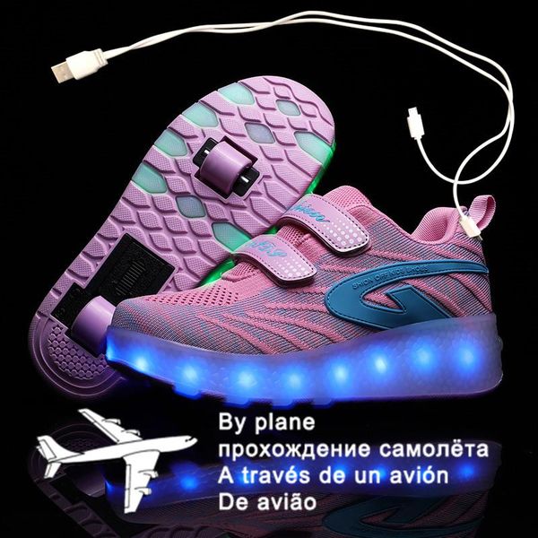 

athletic & outdoor two wheels luminous sneakers black red led light roller skate shoes for children kids boys girls up 28-41
