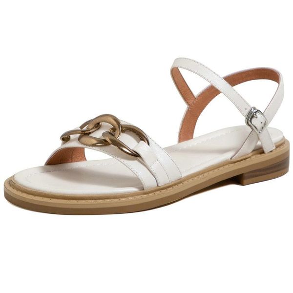 

sandals punk summer women metal chain 2021 fashion buckles low heels sandal for party office lady shoes woman, Black