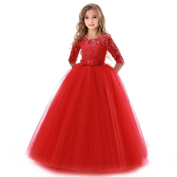 

girl's dresses girls lace half sleeve dress kid first communion tulle wedding princess costume teen formal clothes, Red;yellow