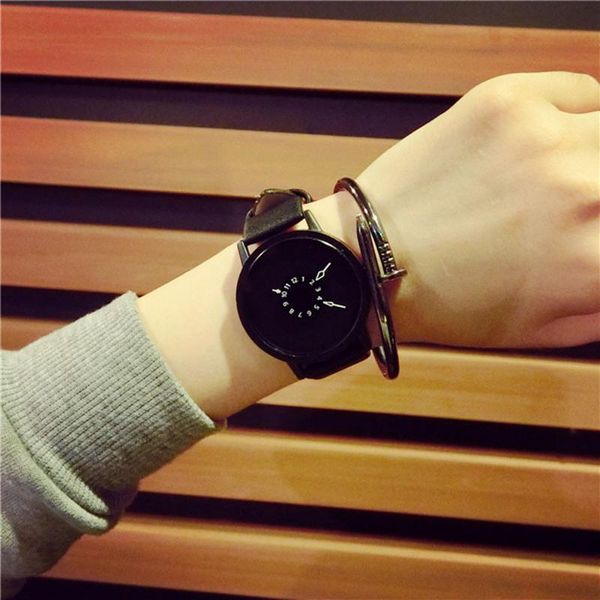 

wristwatches trend style womens watch leather no scale blank dial ladies fashion lovers women band quartz analog wrist, Slivery;brown
