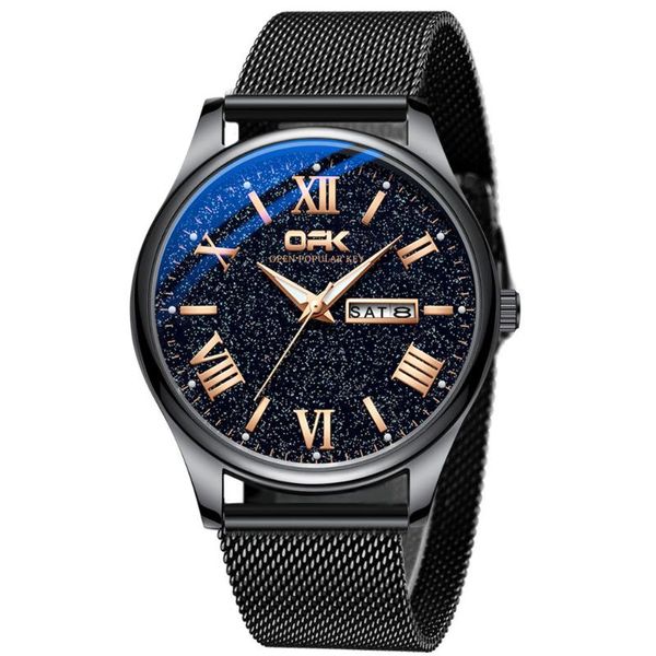 

wristwatches opk men watch brand fashion and casual waterproof black strip luminous hands quartz wristwatch gifts for male g8102, Slivery;brown