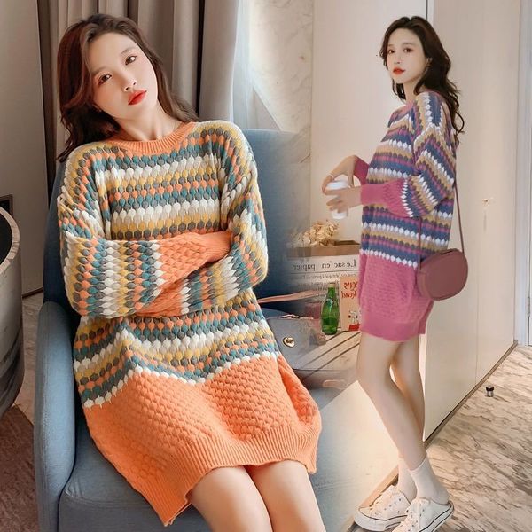 

women's sweaters winter maternity dress, mother's knitted or crocheted, loose and versatile sweater for pregnant women 9szu, White;black