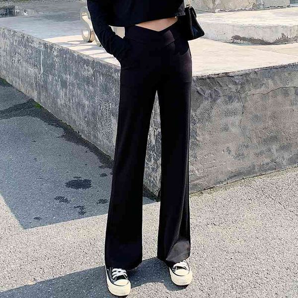 

women's pants & capris spring summer high waist black wide leg women casual drooping straight fitness ladies trousers wsut, Black;white