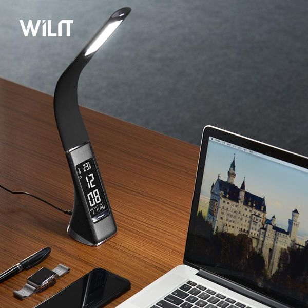 

hostsales flexible imitation leather lamp with calender wiht alarm clock and snooze function for office livingroom table lamps