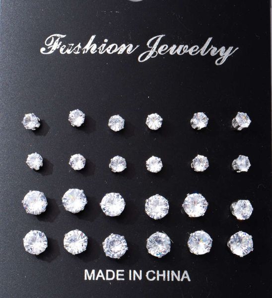 

simple crystal zircon claw set pair size earrings