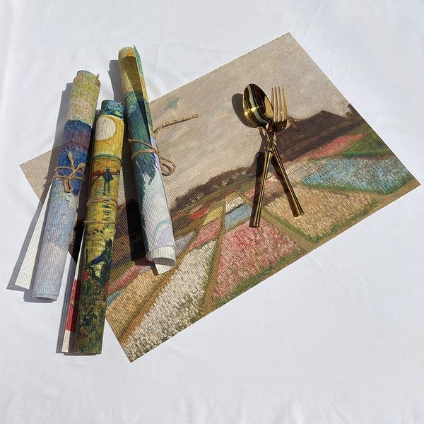 

oil painting style pvc western food pad monet famous creative heat insulation printed home l theme decoration