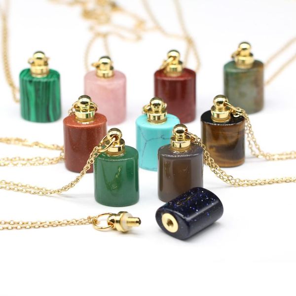 

pendant necklaces natural semi-precious stone perfume bottle necklace flat cylindrical chain length 60+5cm specification 18x22mm, Silver