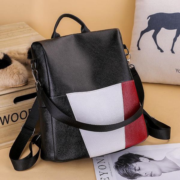 

2021 soft bag shoulders both against travel dual leather package trend woman ma'am purpose guard joker theft backpack cvxqq, Red;black