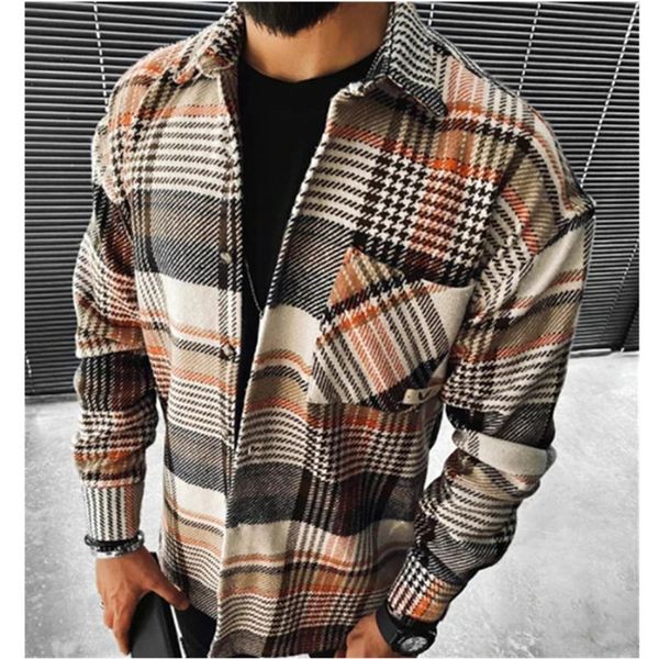 

men's casual shirts 2021 fashion men plaid shirt chic checked chest pocket blouse long sleeve corduroy loose blusas spring s, White;black